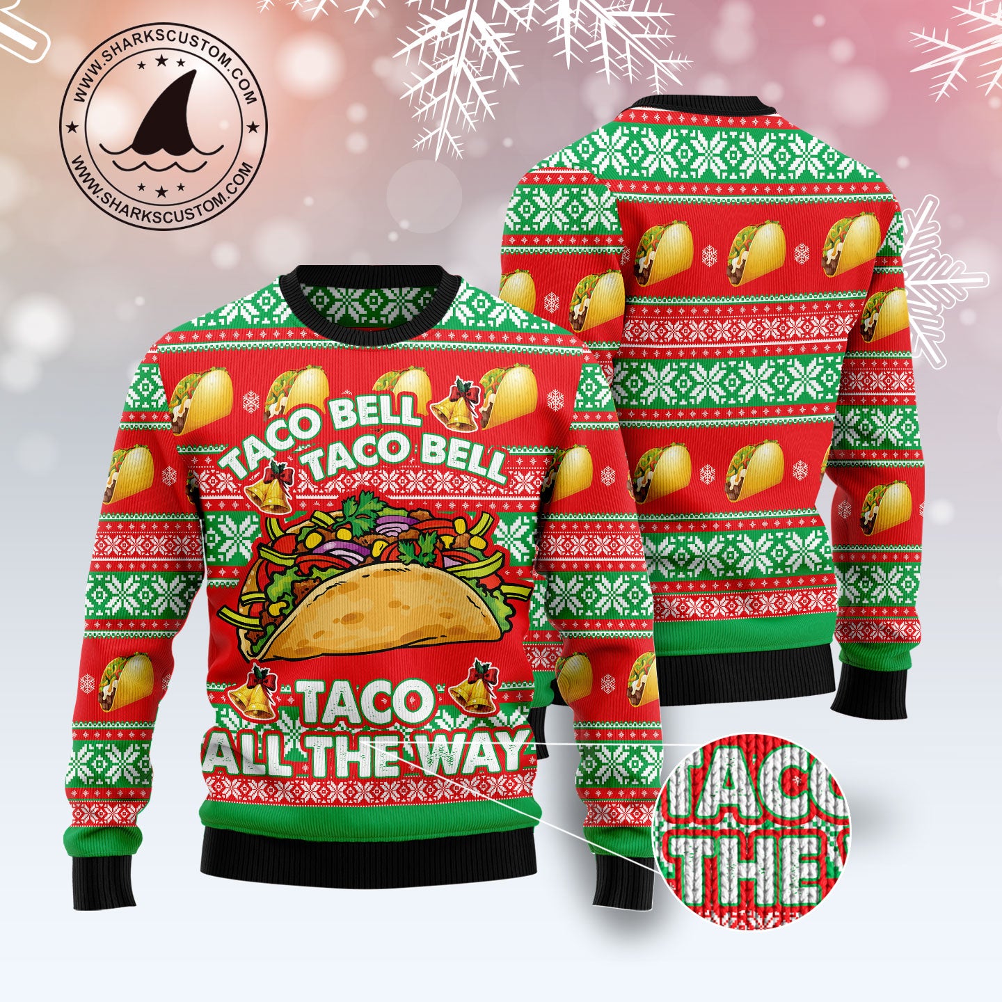 Taco Bell Taco On The Way HZ120811 unisex womens & mens, couples matching, friends, funny family ugly christmas holiday sweater gifts (plus size available)