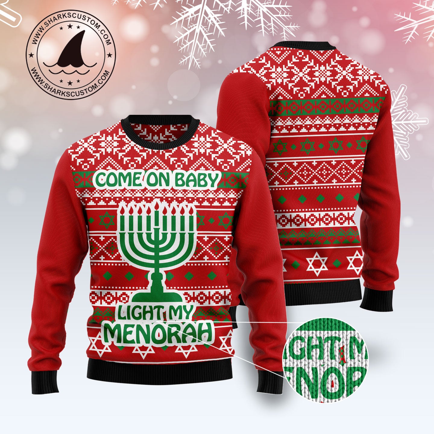 Light My Menorah HZ120215 unisex womens & mens, couples matching, friends, funny family ugly christmas holiday sweater gifts (plus size available)