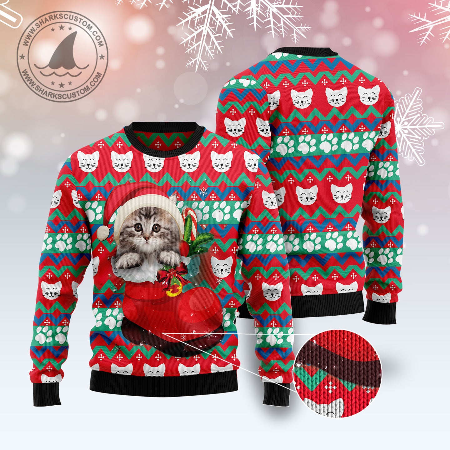 Cat Socks T1610 Ugly Christmas Sweater