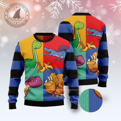 Dinosaur Color T1910 Ugly Christmas Sweater