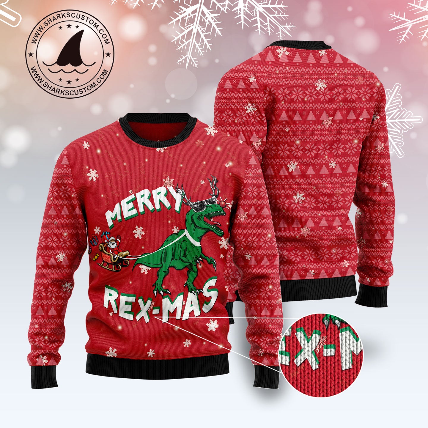 Merry Rex-Mas HZ120912 unisex womens & mens, couples matching, friends, funny family ugly christmas holiday sweater gifts (plus size available)