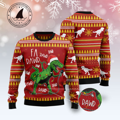 Christmas Singing Dinosaur HZ120816 unisex womens & mens, couples matching, friends, funny family ugly christmas holiday sweater gifts (plus size available)