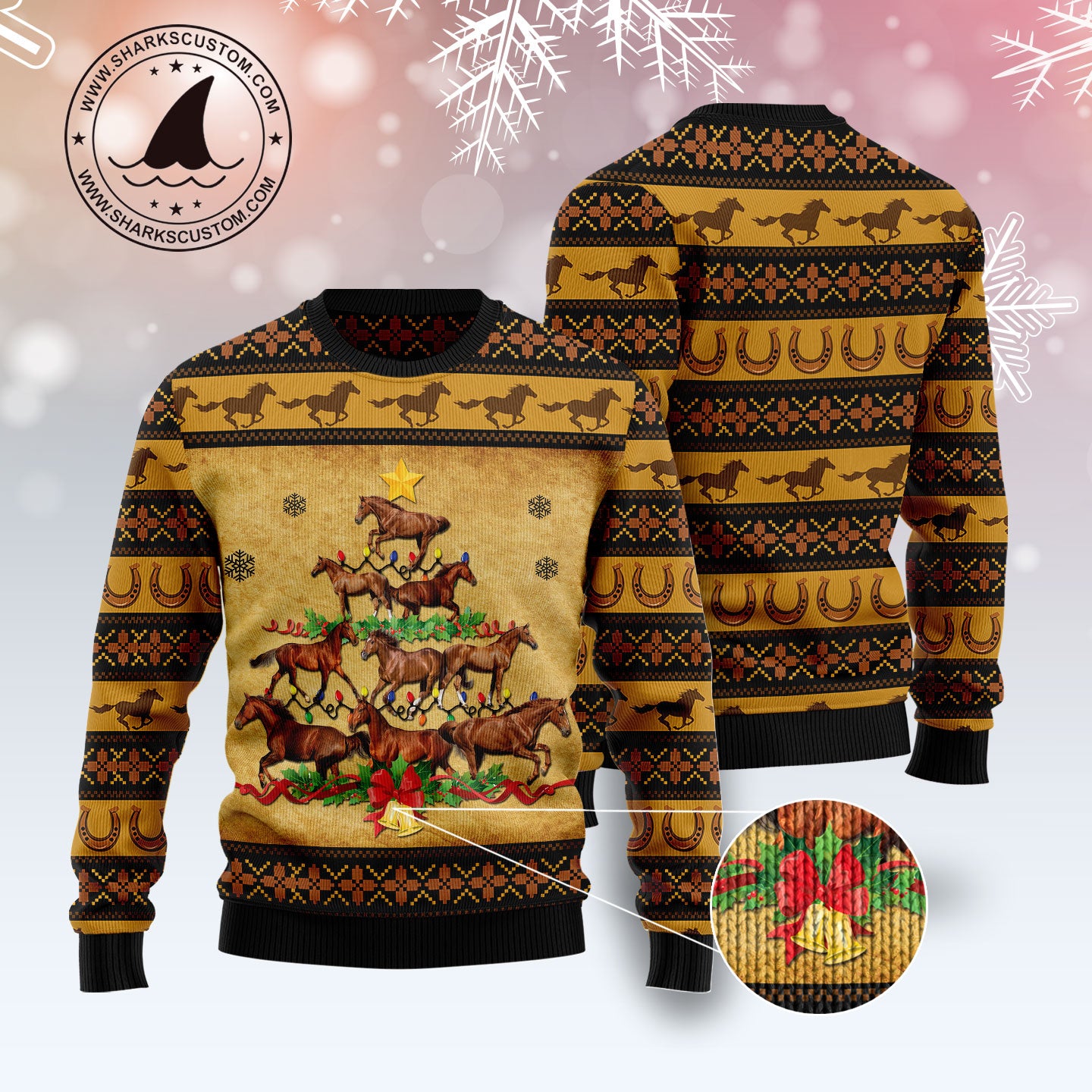Horse Christmas Tree HZ120717 unisex womens & mens, couples matching, friends, funny family ugly christmas holiday sweater gifts (plus size available)