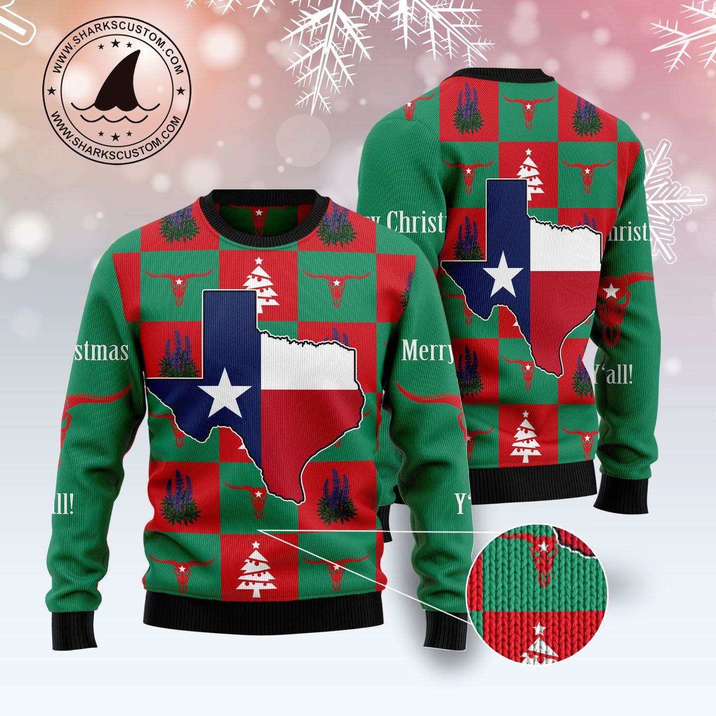 Merry Christmas Y'all! Texas HZ120813 unisex womens & mens, couples matching, friends, funny family ugly christmas holiday sweater gifts (plus size available)