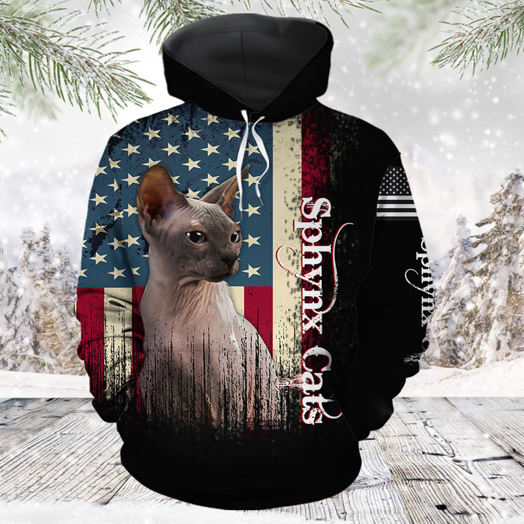 American Sphynx cat HZ121603 unisex womens & mens, couples matching, friends, funny family sublimation 3D hoodie christmas holiday gifts (plus size available)