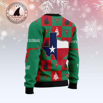 Merry Christmas Y'all! Texas HZ120813 unisex womens & mens, couples matching, friends, funny family ugly christmas holiday sweater gifts (plus size available)