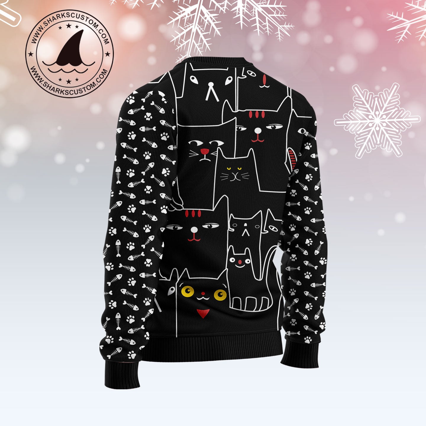 Black Cat With Noel Hat T2011 unisex womens & mens, couples matching, friends, funny family ugly christmas holiday sweater gifts (plus size available)