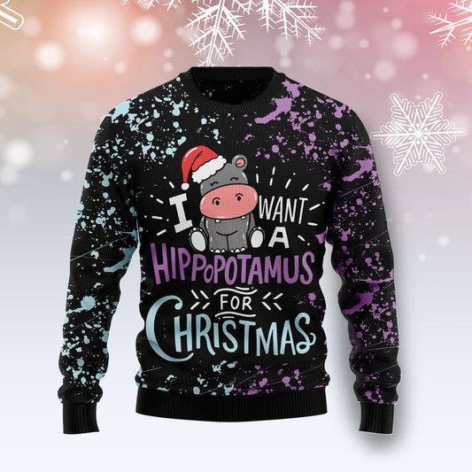 Hippo Christmas T2311 unisex womens & mens, couples matching, friends, funny family ugly christmas holiday sweater gifts (plus size available)