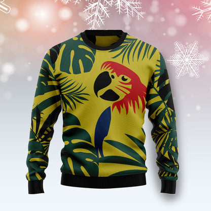 Parrot Tropical Leaf T2411 unisex womens & mens, couples matching, friends, funny family ugly christmas holiday sweater gifts (plus size available)