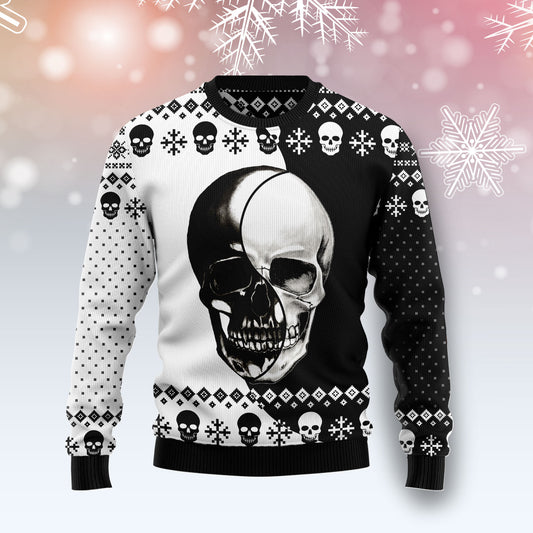 Skull Yinyang T2711 unisex womens & mens, couples matching, friends, funny family ugly christmas holiday sweater gifts (plus size available)