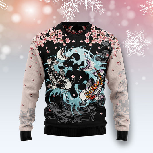 Koi Blossom T0112 unisex womens & mens, couples matching, friends, funny family ugly christmas holiday sweater gifts (plus size available)