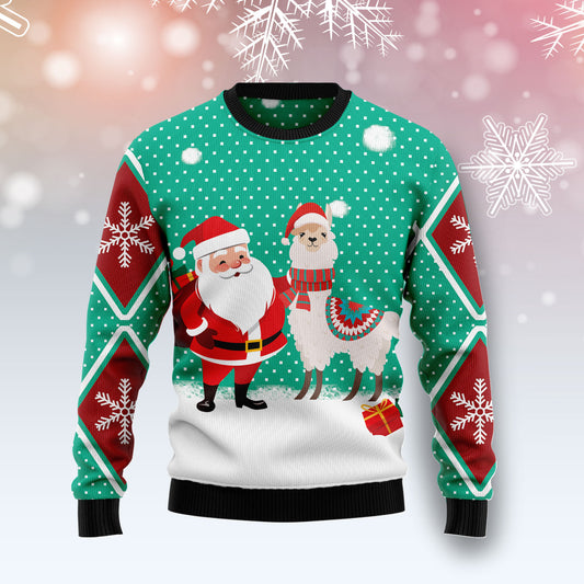 Llama And Santa Xmas T0112 unisex womens & mens, couples matching, friends, funny family ugly christmas holiday sweater gifts (plus size available)