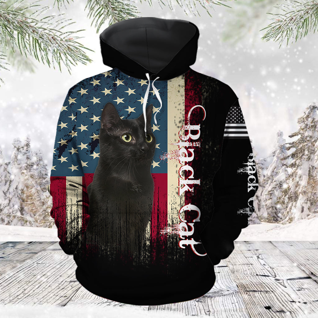 American Black cat HZ121604 unisex womens & mens, couples matching, friends, funny family sublimation 3D hoodie christmas holiday gifts (plus size available)