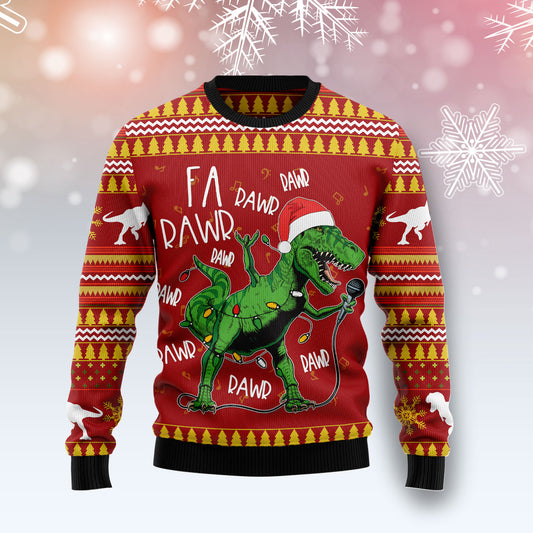 Christmas Singing Dinosaur HZ120816 unisex womens & mens, couples matching, friends, funny family ugly christmas holiday sweater gifts (plus size available)