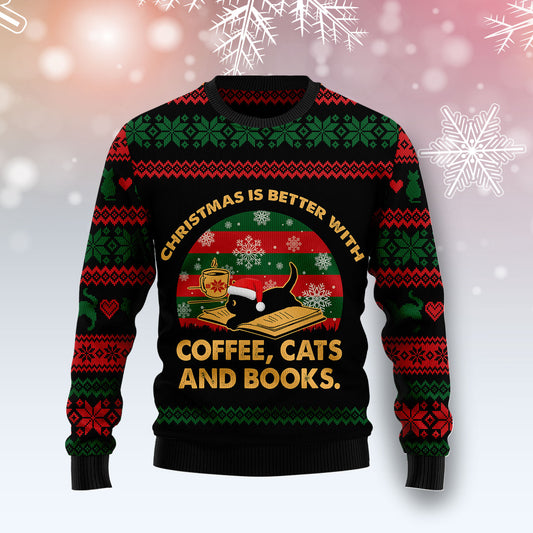 Christmas Better With Cat And Book T1510 Ugly Christmas Sweater