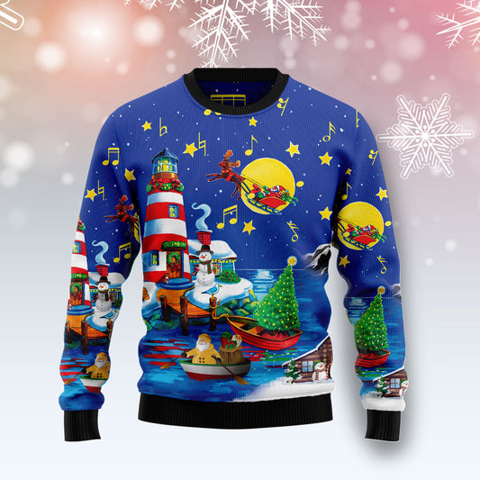 Christmas Lighthouse HZ120310 unisex womens & mens, couples matching, friends, funny family ugly christmas holiday sweater gifts (plus size available)