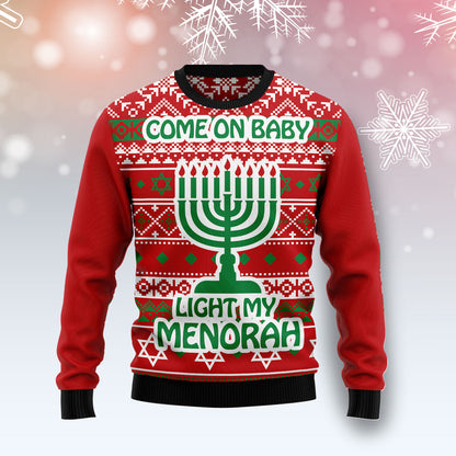 Light My Menorah HZ120215 unisex womens & mens, couples matching, friends, funny family ugly christmas holiday sweater gifts (plus size available)