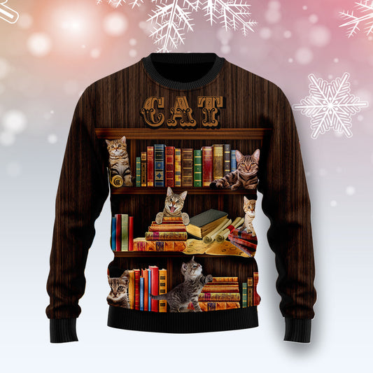 Cat Bookcase T2110 Ugly Christmas Sweater