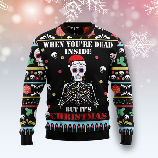 When You're Dead Inside HZ121006 unisex womens & mens, couples matching, friends, funny family ugly christmas holiday sweater gifts (plus size available)