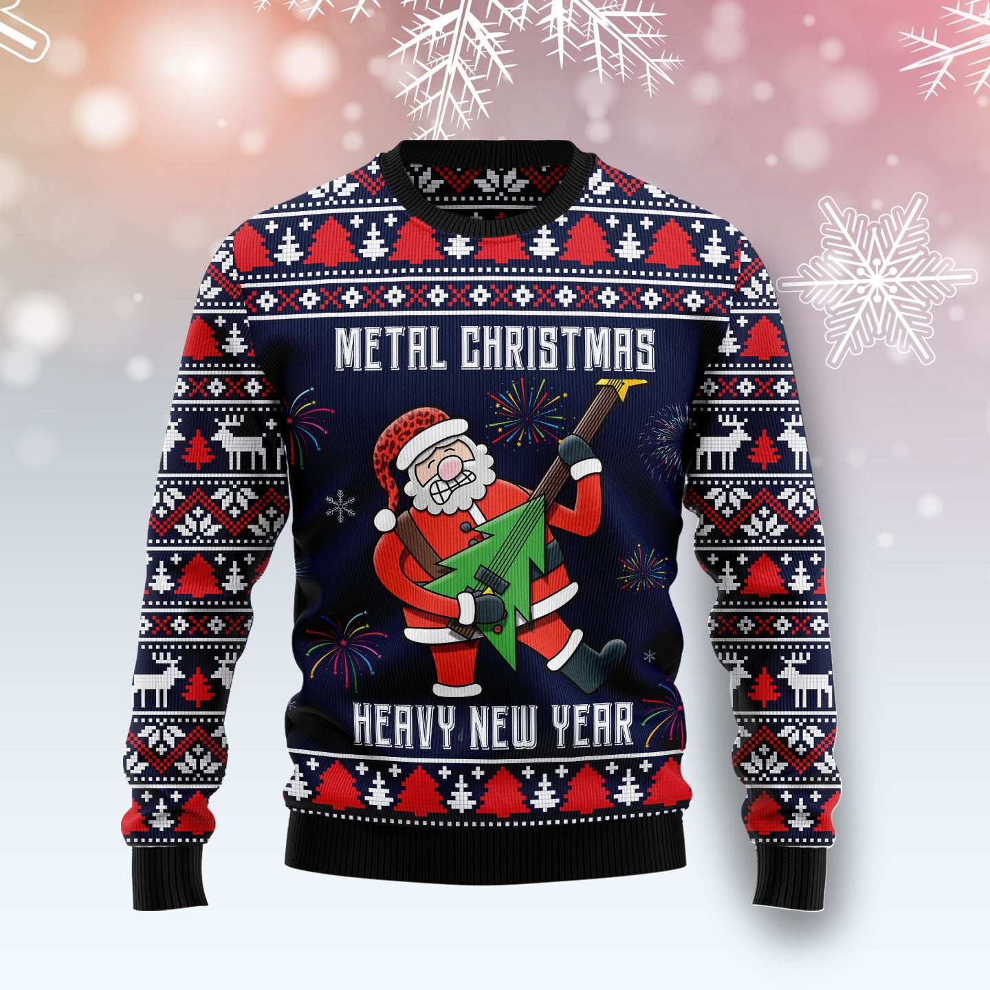 Metal Christmas Heavy New Year HZ120817 unisex womens & mens, couples matching, friends, funny family ugly christmas holiday sweater gifts (plus size available)