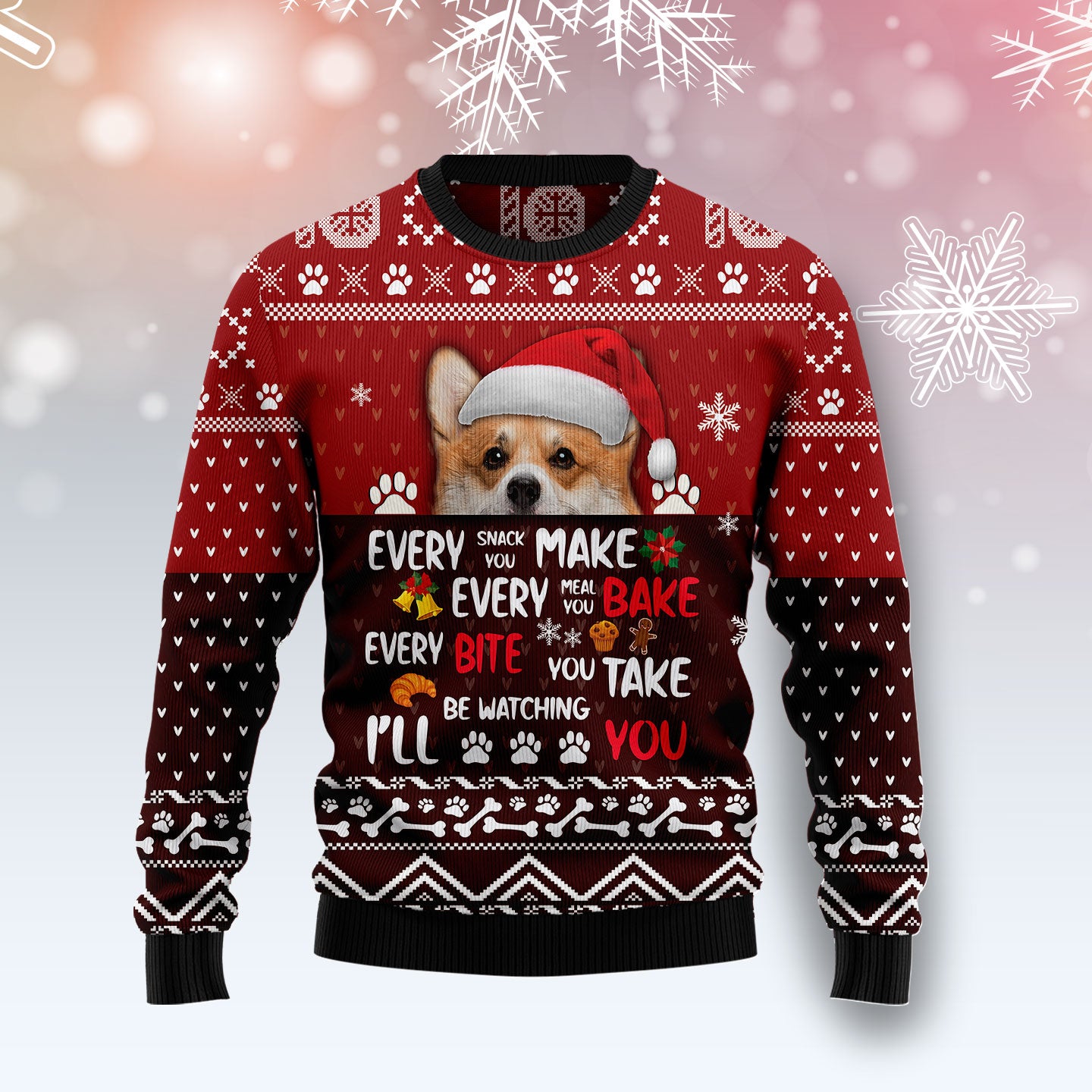 Pembroke Welsh Corgi Will Be Watching You T2910 Ugly Christmas Sweater