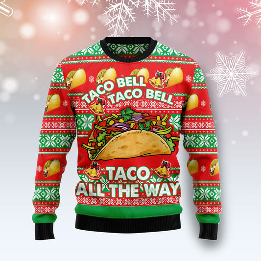 Taco Bell Taco On The Way HZ120811 unisex womens & mens, couples matching, friends, funny family ugly christmas holiday sweater gifts (plus size available)