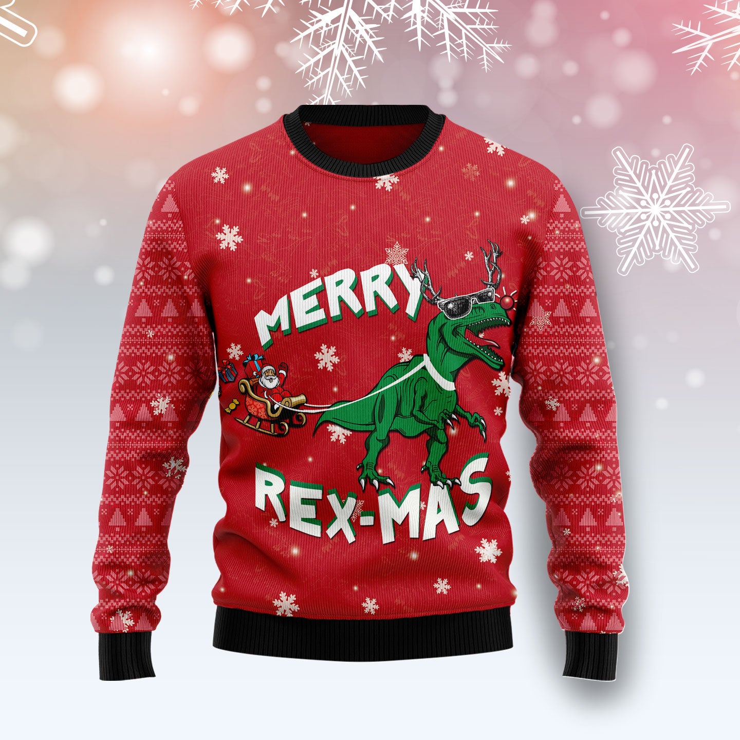 Merry Rex-Mas HZ120912 unisex womens & mens, couples matching, friends, funny family ugly christmas holiday sweater gifts (plus size available)