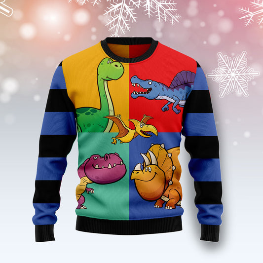 Dinosaur Color T1910 Ugly Christmas Sweater