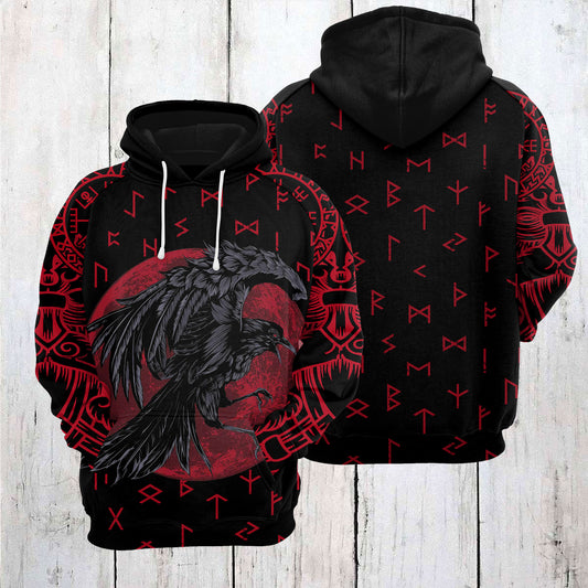 Viking Odin Raven with Blood Moon HZ121121 unisex womens & mens, couples matching, friends, funny family sublimation 3D hoodie christmas holiday gifts (plus size available)