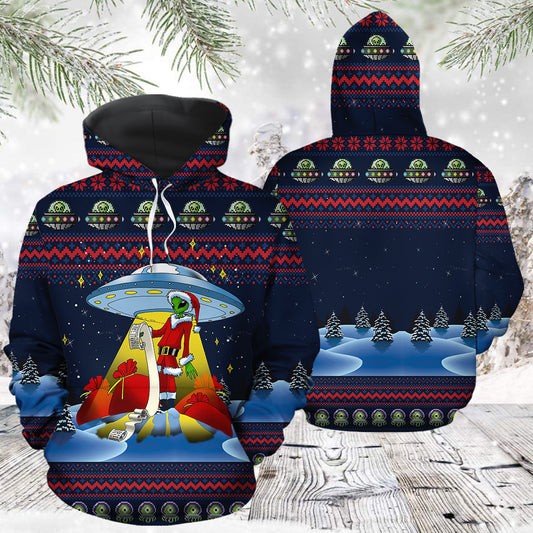 Alien Christmas T0412 unisex womens & mens, couples matching, friends, funny family sublimation 3D hoodie christmas holiday gifts (plus size available)