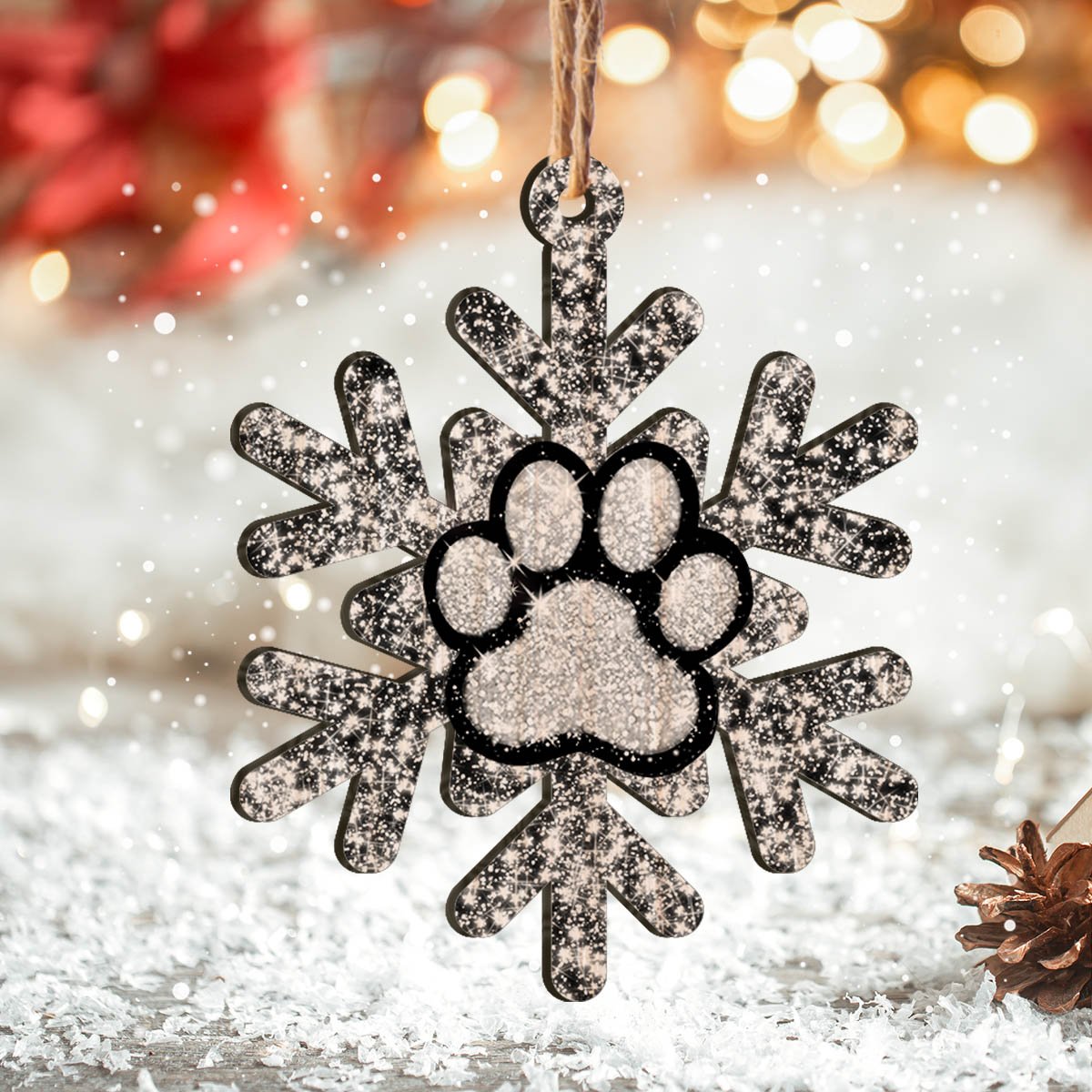 Paw Snowflake Personalizedwitch Printed Wood Christmas Ornament