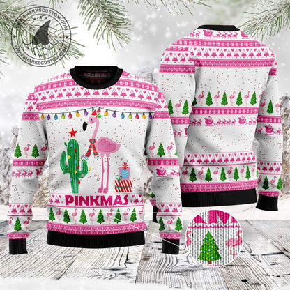 Merry Pinkmas TG51210 - Ugly Christmas Sweater unisex womens & mens, couples matching, friends, flamingo lover, funny family sweater gifts (plus size available)