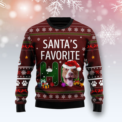 Pit Bull Santa‘s Favorite Ho TY0412 unisex womens & mens, couples matching, friends, funny family ugly christmas holiday sweater gifts (plus size available)