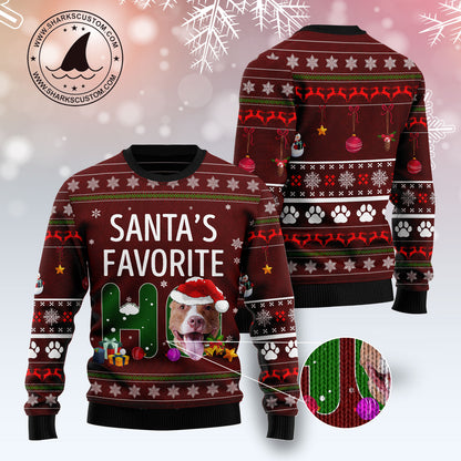 Pit Bull Santa‘s Favorite Ho TY0412 unisex womens & mens, couples matching, friends, funny family ugly christmas holiday sweater gifts (plus size available)