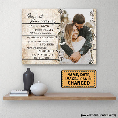 Our 1st Anniversary Timeless love Valentine Gift Personalized Canvas