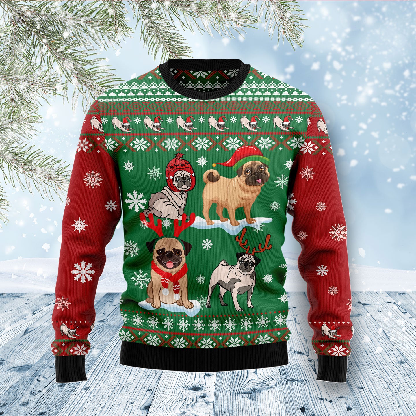 Pug Snow Day D1011 Ugly Christmas Sweater