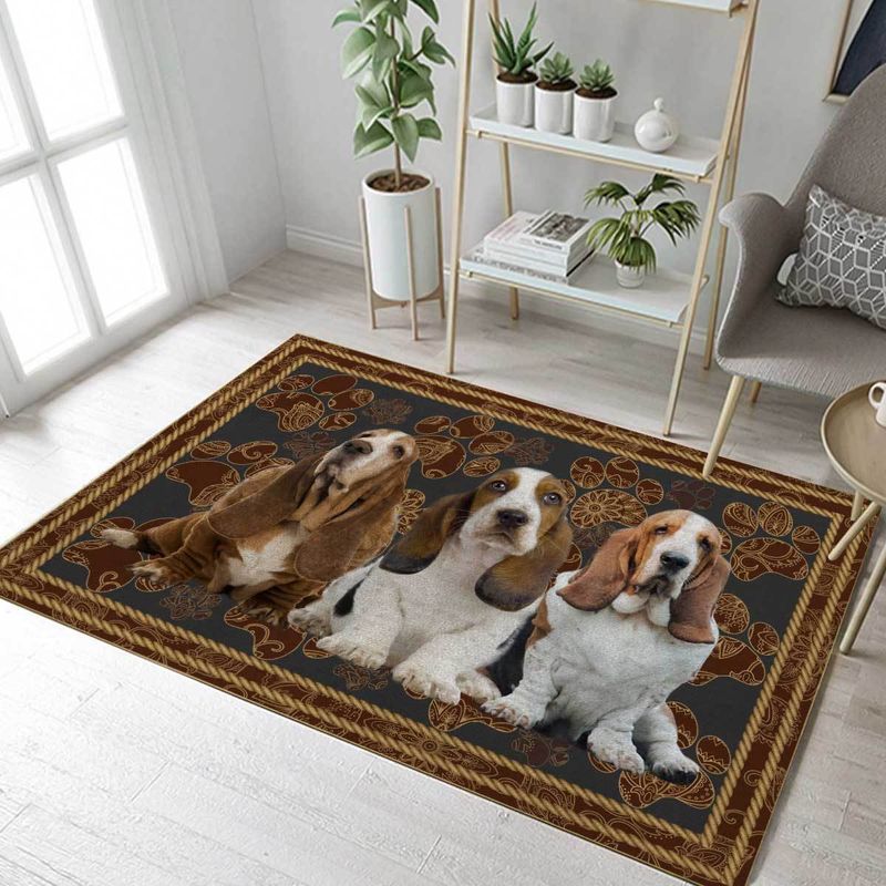 Basset Hound Floral Paw Rectangle Rug 112