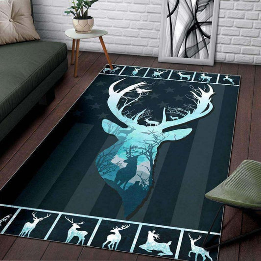 Night Forest Deer Hunting Rectangle Rug 26