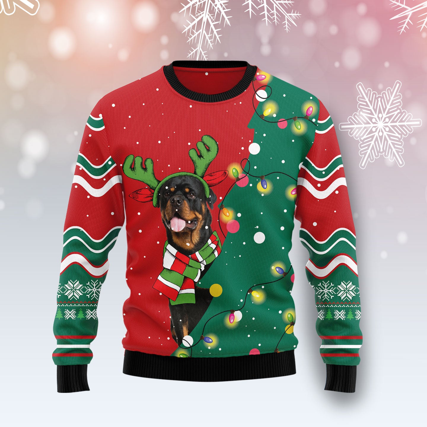 Rottweiler Christmas Tree TY0312 unisex womens & mens, couples matching, friends, funny family ugly christmas holiday sweater gifts (plus size available)