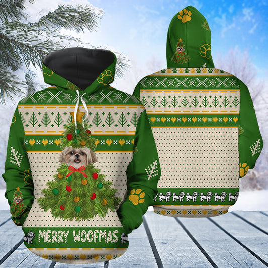 Shih Tzu Merry Woofmas T2311 unisex womens & mens, couples matching, friends, funny family sublimation 3D hoodie christmas holiday gifts (plus size available)