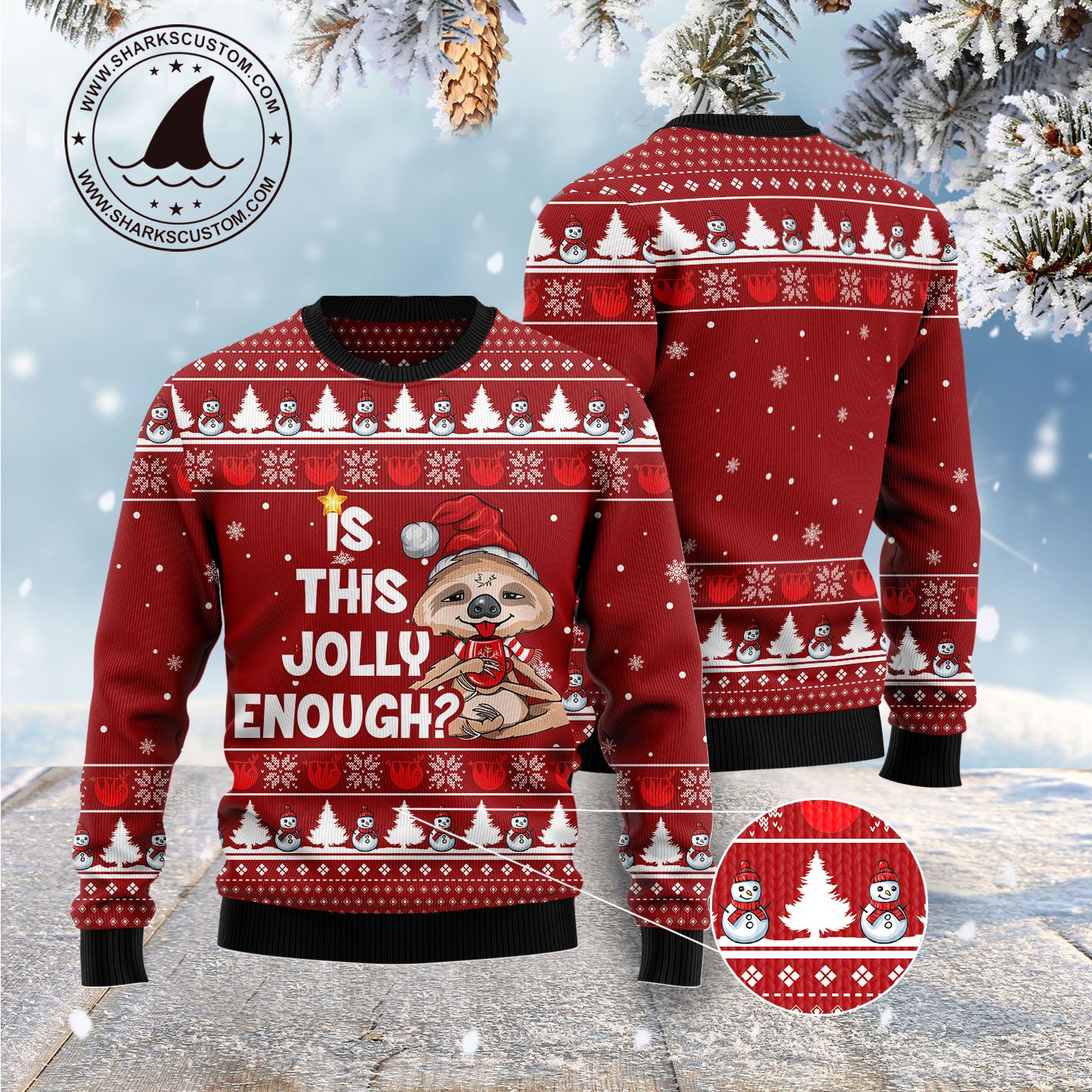 Is This Jolly Enough Sloth G51026 Ugly Christmas Sweater