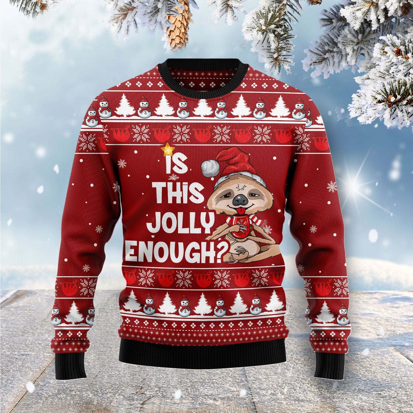 Is This Jolly Enough Sloth G51026 Ugly Christmas Sweater