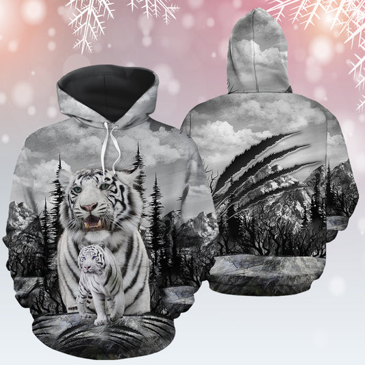White Tiger Family Scratch TY1812 unisex womens & mens, couples matching, friends, funny family sublimation 3D hoodie holiday gifts (plus size available)