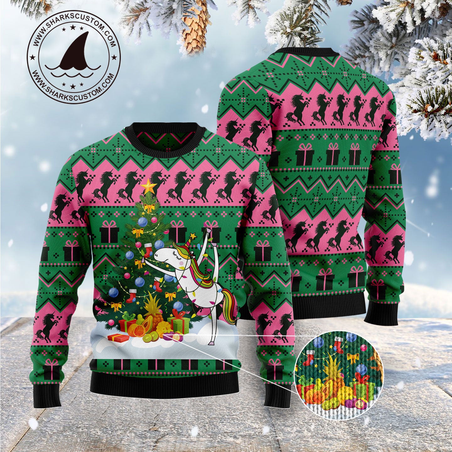 Christmas Tree Unicorn G5128 - Ugly Christmas Sweater unisex womens & mens, couples matching, friends, unicorn lover, funny family sweater gifts (plus size available)