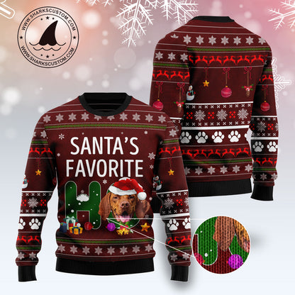 Vizsla Santa‘s Favorite Ho TY0412 unisex womens & mens, couples matching, friends, funny family ugly christmas holiday sweater gifts (plus size available)