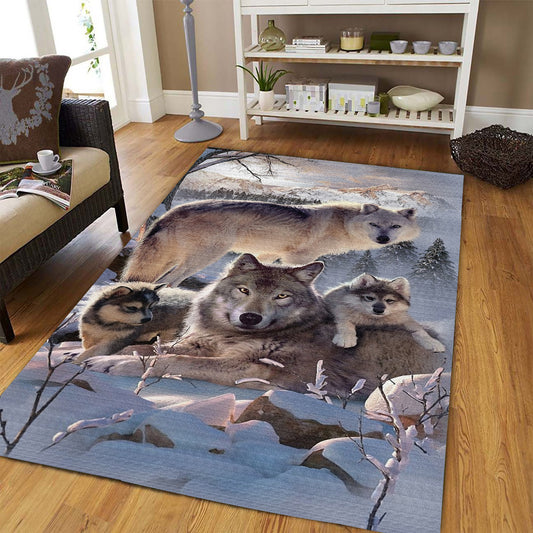 Family Wolf Rectangle Rug